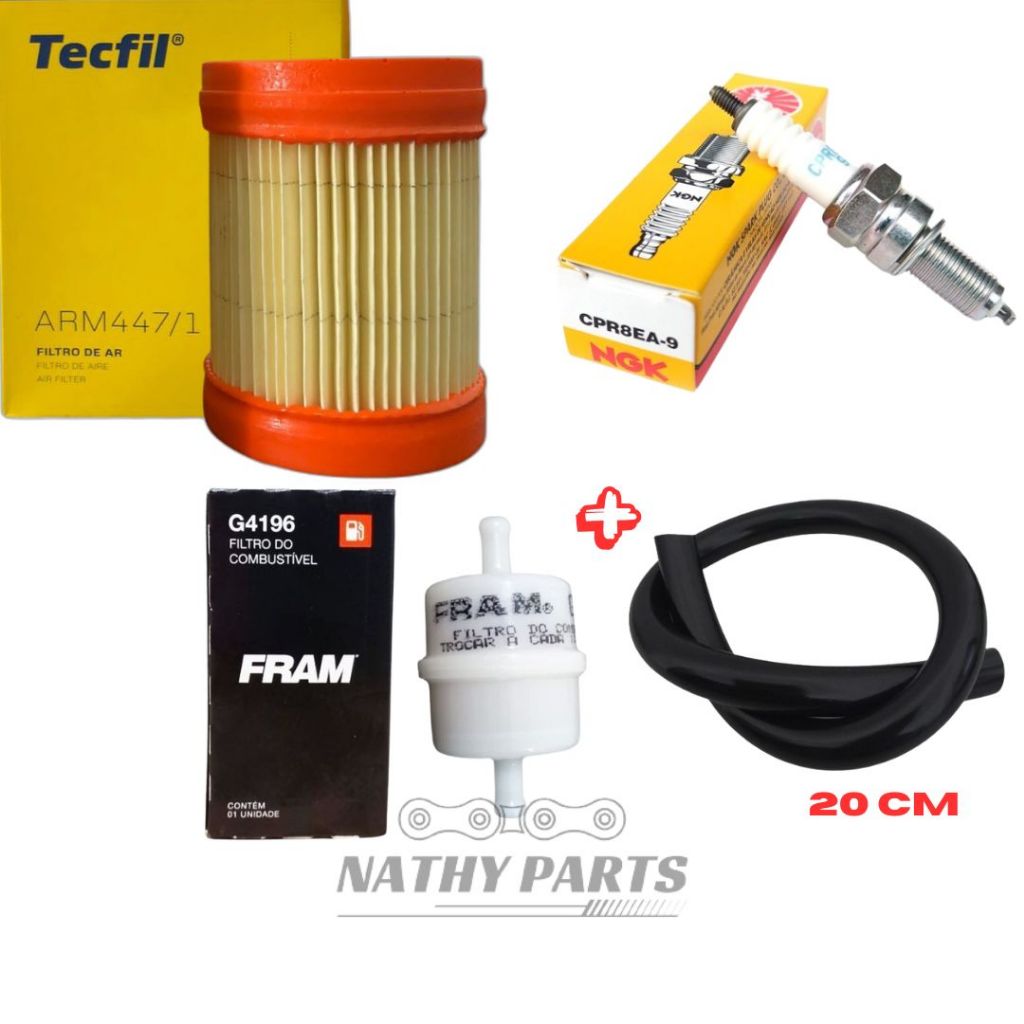 Filtro de Ar Cg Titan 150 2004 a 2008 + Vela + Filtro combustivel + Mangueira /kit revisao cpr8ea9 em Oferta na Shopee
