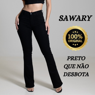 Calça Preta Feminina Sawary Jeans Flare Boca de Sino Bootcut Sarja Elegante Cintura Alta Original em Oferta na Shopee