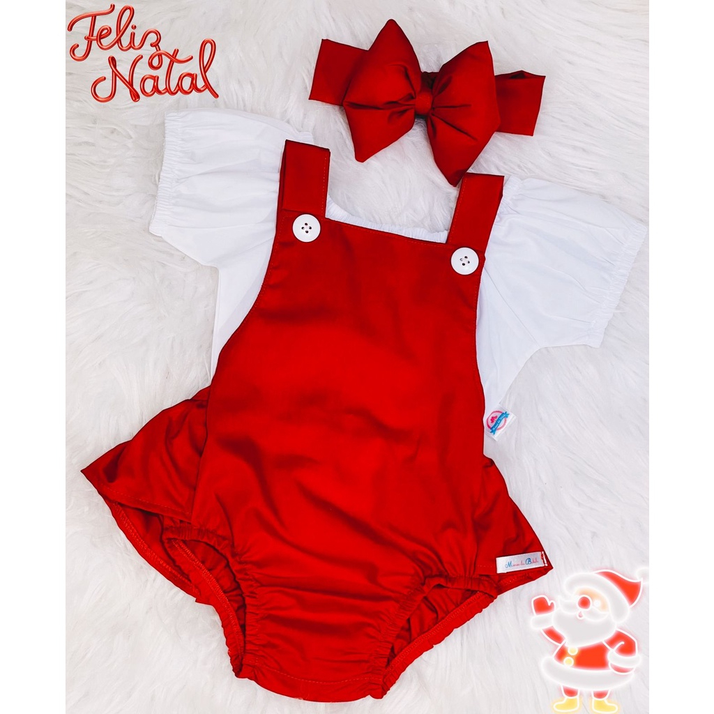 Conjunto Jardineira Romper Ciganinha Menina Natal Ano Novo Body Bebe 3 peças Blogueirinha Mini diva Vermelho