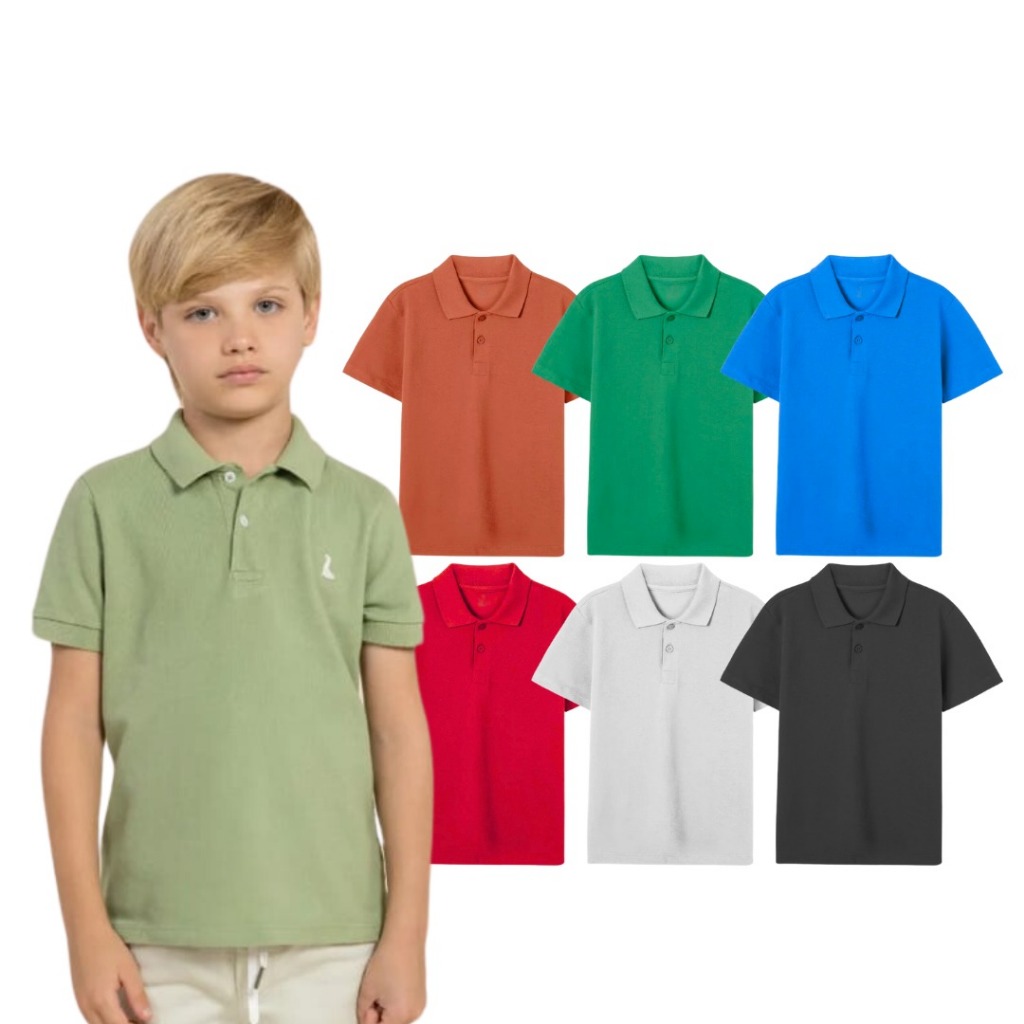 Kit C/2 Camisetas Polo infantil e Juvenil Manga Curta tamanho 01 ao 14
