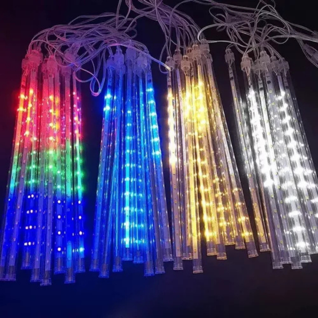 Cascata Meteoro LED Snowfall | 8 Tubos Chuva de Luz | Natal Colorido
