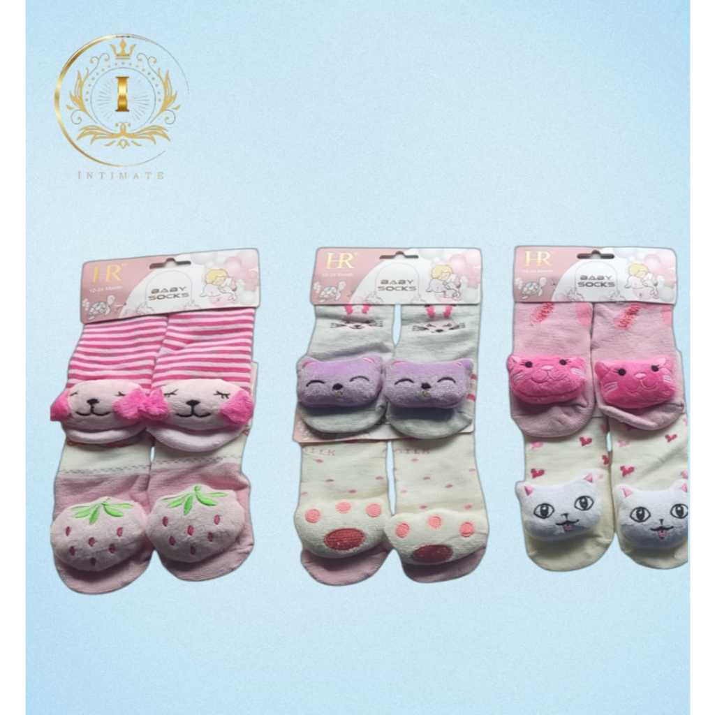 Kit c/ 2 ou 4 Pares Meias Infantil para Bebês Menina Chocalho de Bichinho e Antiderrapante 80% Algodão