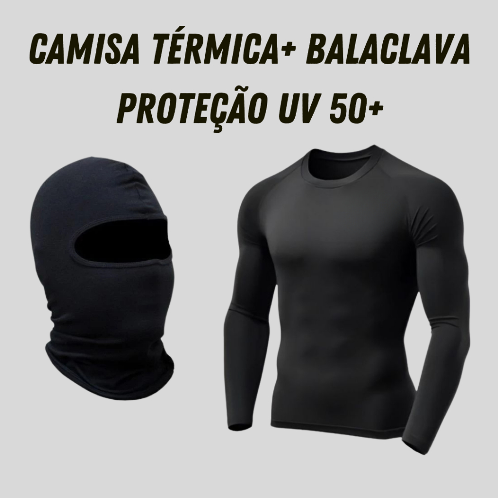kit camisa térmica com balaclava proteção UV 50+ em Oferta na Shopee