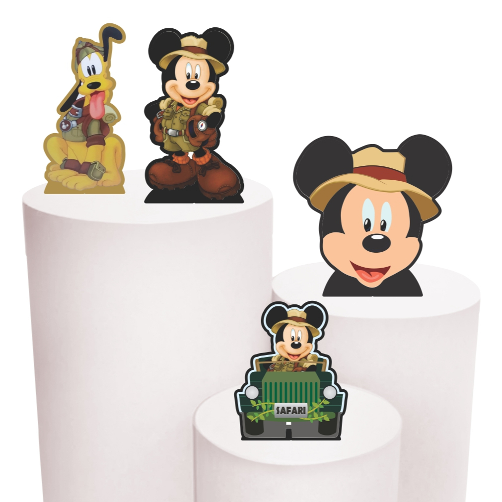Kit de Display 4 de 20cm Totens para Decoração de Festa Mickey Safari em MDF Cortado a Laser em Oferta na Shopee
