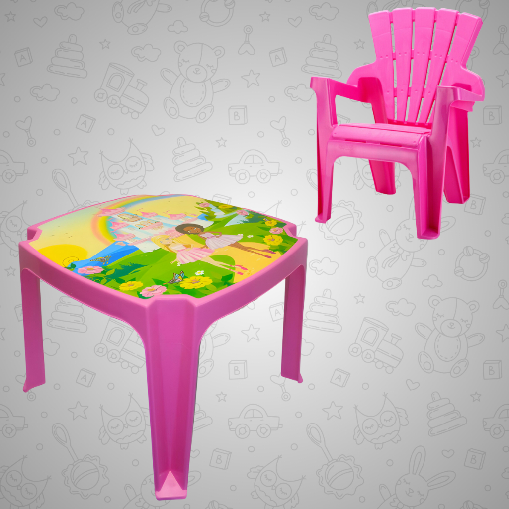 Kit Mesa Infantil + Poltrona Americana Reforçada Cadeira Educativa Plastico Banco Banqueta Criança