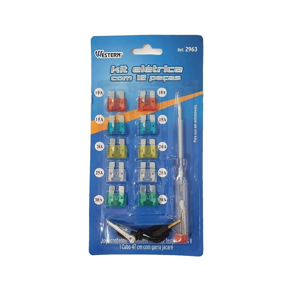 Kit Elétrico 12 Peças Fusível Carro Automotivo + Chave Teste