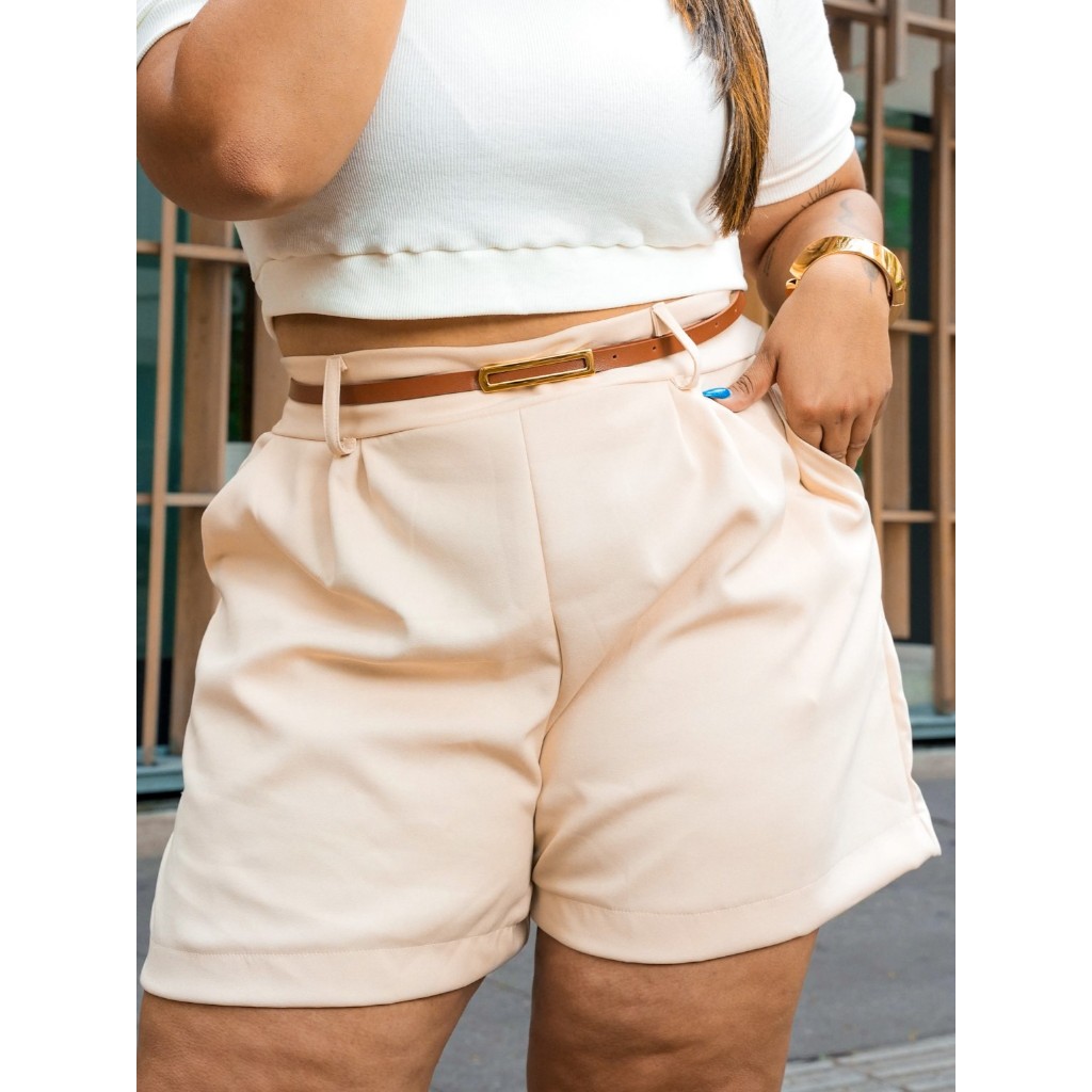 Short Plus Size Alfaiataria Social Premium Cintura Alta G1 G2 G3 em Oferta na Shopee