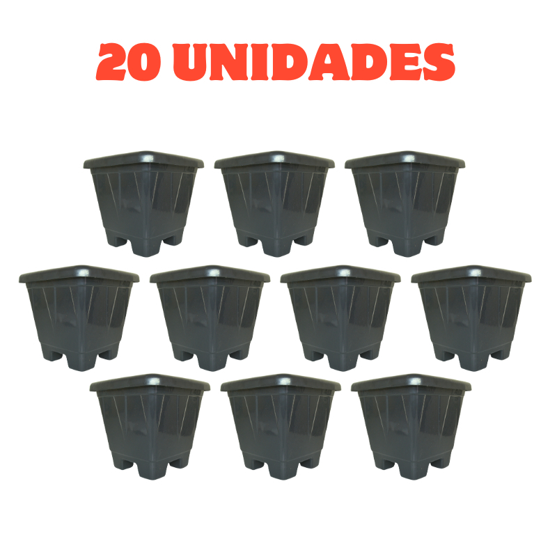 Kit 20 Vasos Quadrados 3,6 Litros Resistentes Para Plantas Flores Decoração Jardim Hortas