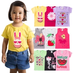 Kit 2 Camisetas Com Manga Curta Verão Infantil Menina 2 Peças Sortido Veste do 1 ao 14