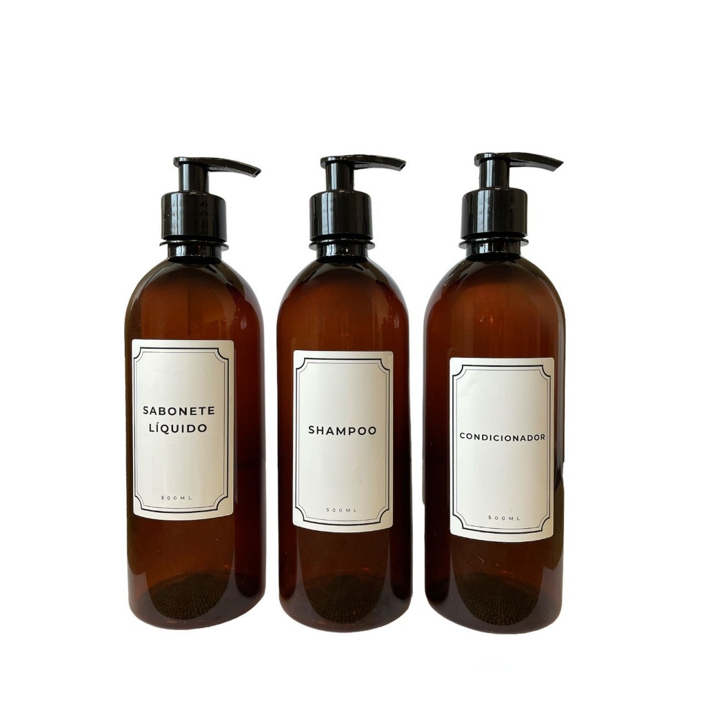PROMOÇÃO Kit 3 Lavabo Banheiro Frasco Shampoo Condicionador Sabonete Decoração Luxo 500ml
