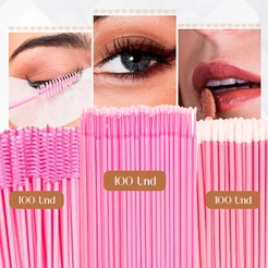 Kit 100 Escovinhas + 100 Microbrush + 100 Aplicador de batom alongamento cilios
