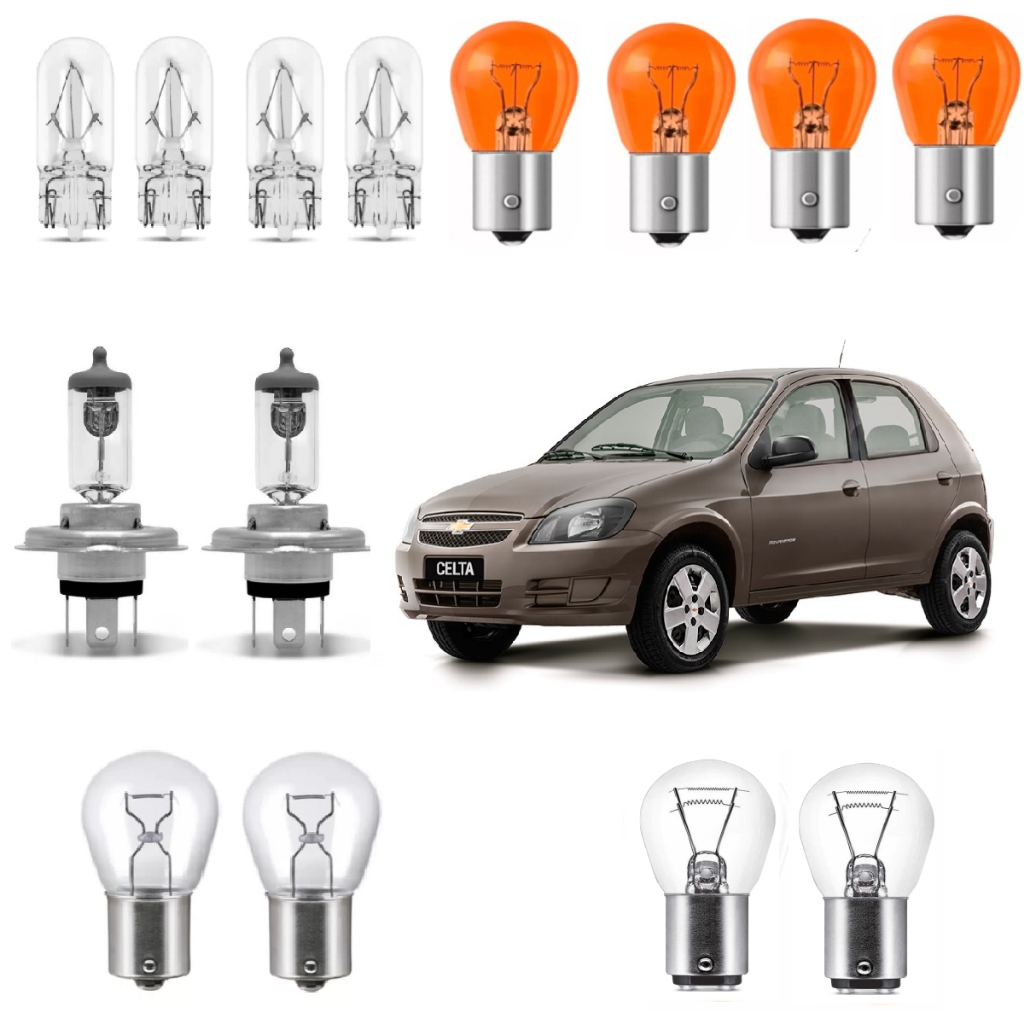 Kit Com Lâmpadas Farol Baixo Alto Lanterna Traseira/ Seta/ Ré e Freio + Pingo T10 Gm Celta 2000 A 2018 em Oferta na Shopee