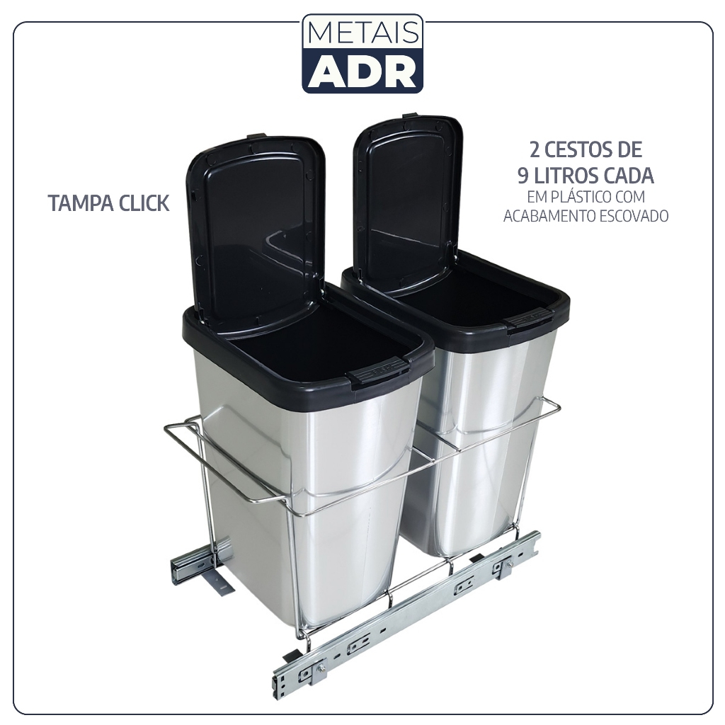 Lixeira Aramada Dupla De Base Deslizante 18 Litros Com Click em Oferta na Shopee
