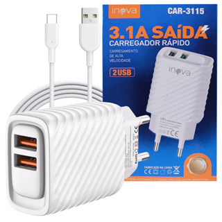 Fonte Carregador Celular 2 Entradas Com Cabo iPhone Tipo C V8 Inova em Oferta na Shopee