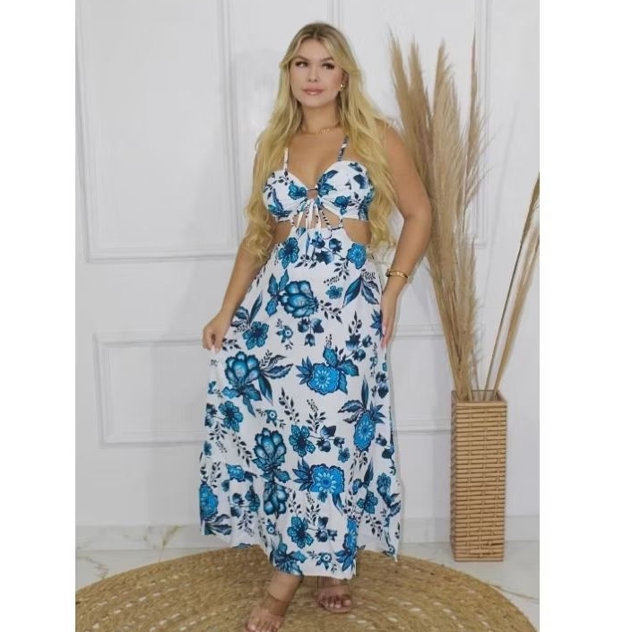 VESTIDO LONGO ESTAMPA EXCLUSIVA TUCAN E FLORAL VERÃO