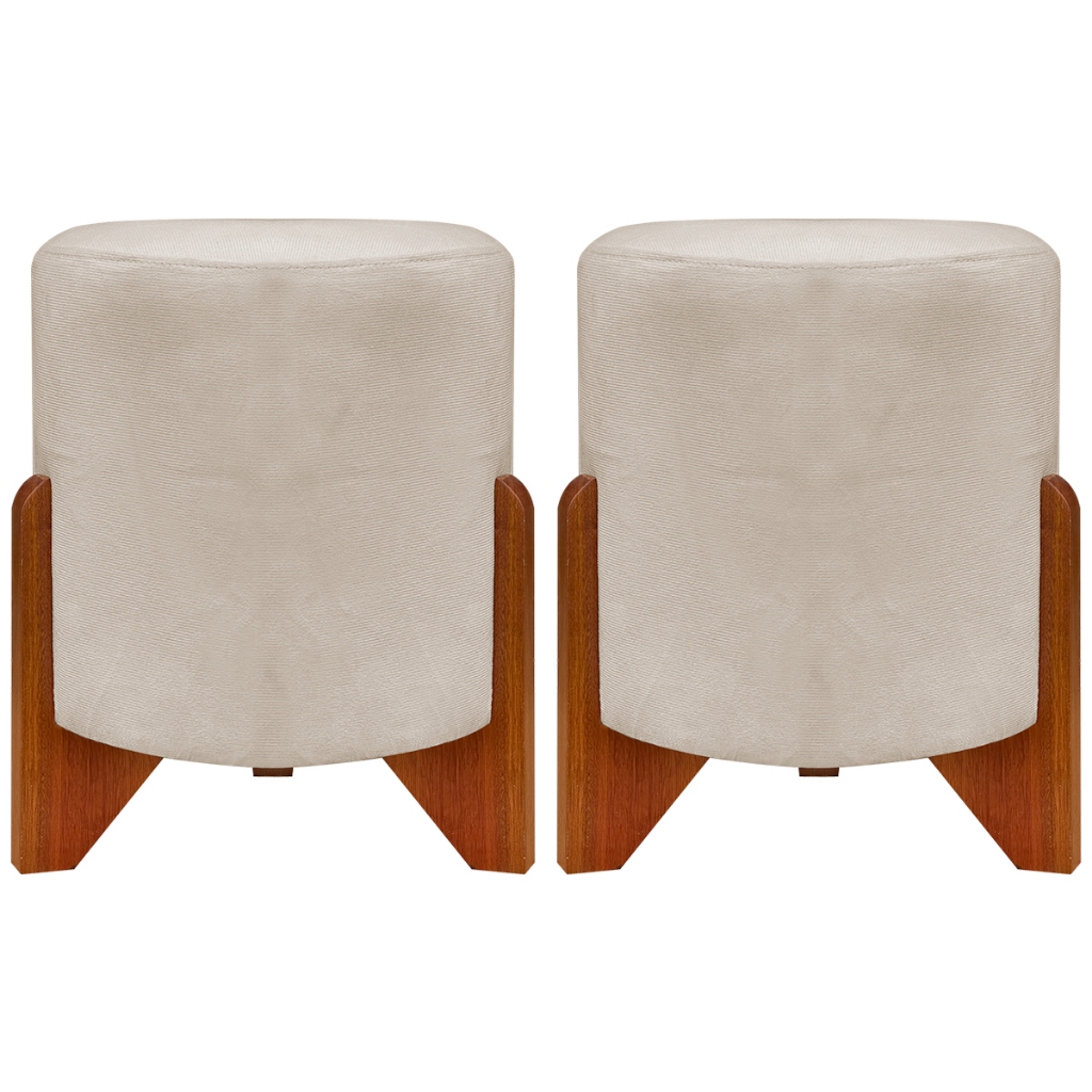 Kit 2 Puff Decorativo Redondo Confortável Para Sala Eloah Suede Cores
