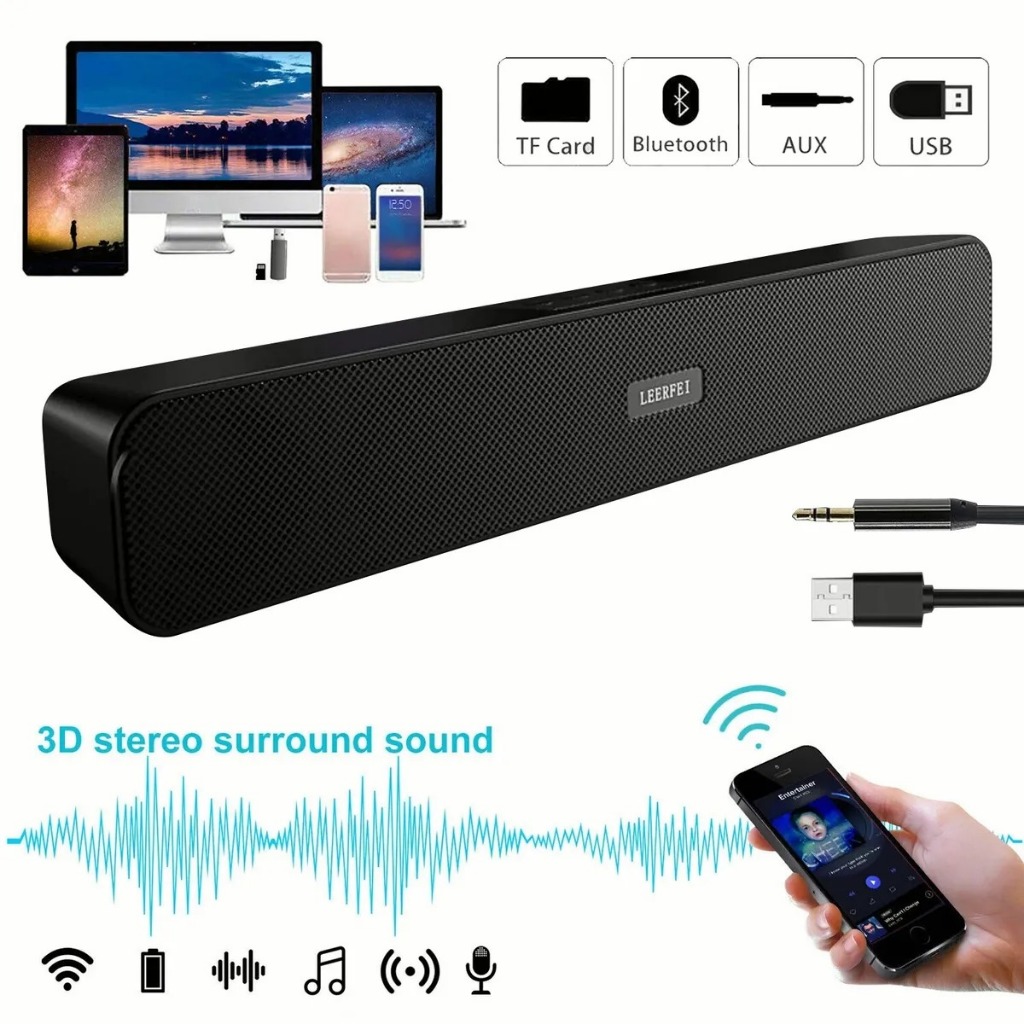 Imagem Soundbar Caixa de Som Sem Fio Bluetooth 5.0 Recarregável Computador Tv Televisão Potênte 10W