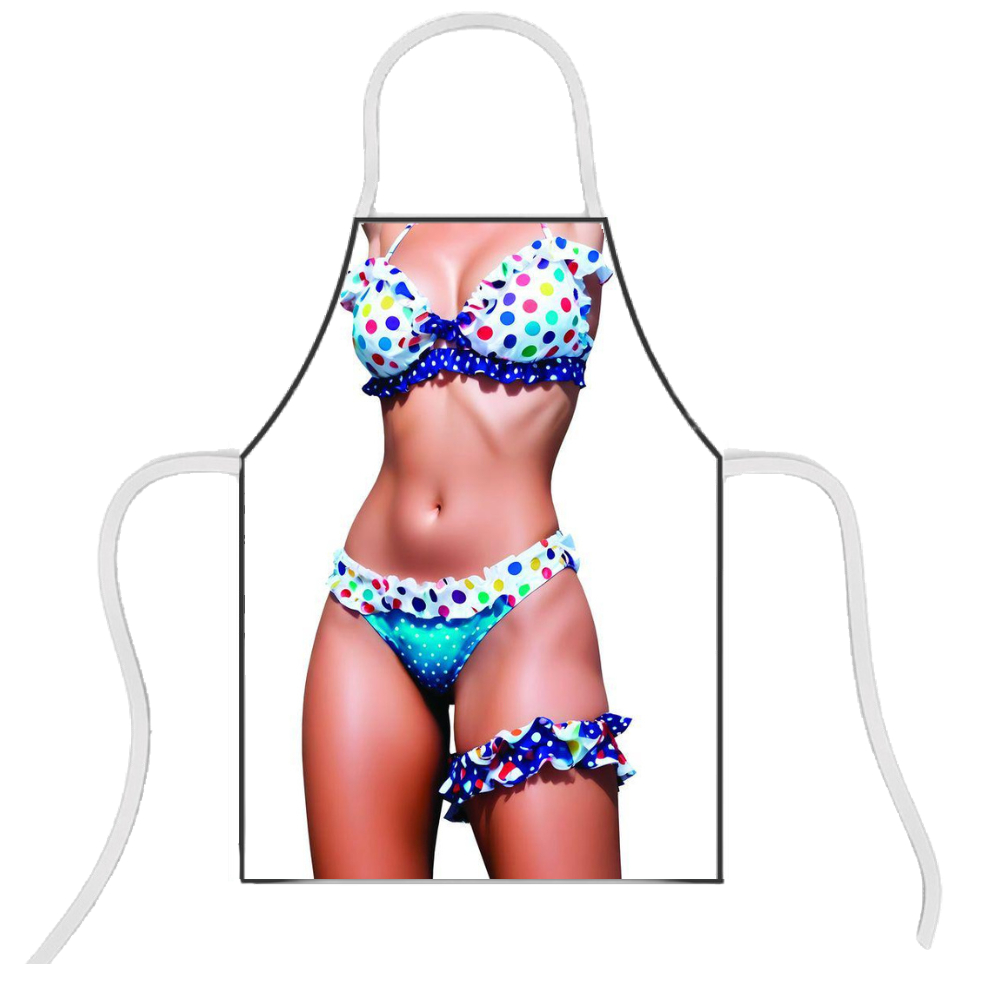 Avental Divertido Cozinha Despedida de Solteira - Chá de Cozinha - Chá de lingerie - BIQUINI DE BOLINHA - Mulher