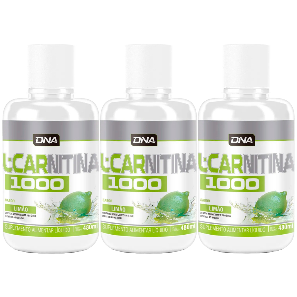 3x L-Carnitina 1000 480ml Sabor Limão - Dna Suplementos