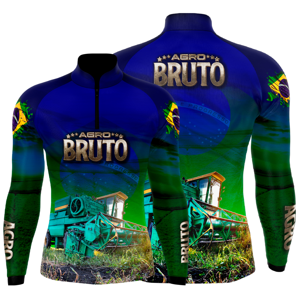 Camisa camiseta blusa Agro fazenda Agricultura Colheitadeira Azul com proteção UV50+