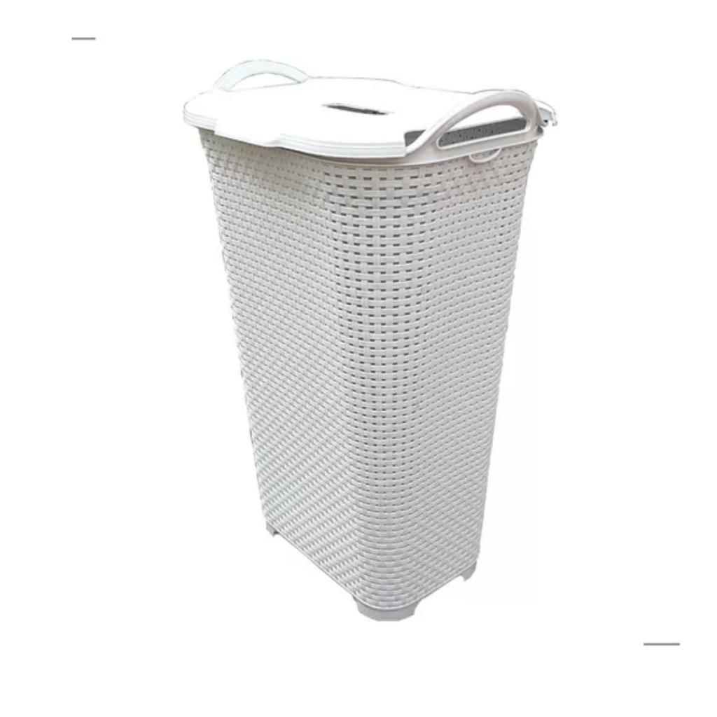 Cesto Rattan Grande C/ Tampa Basculada Branco  Arqplast em Oferta na Shopee