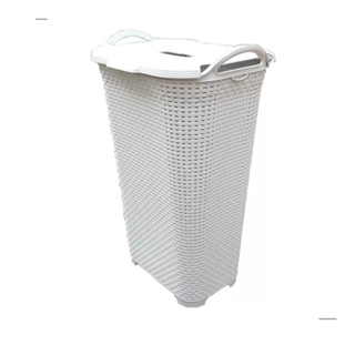 Cesto Rattan Grande C/ Tampa Basculada Branco  Arqplast em Oferta na Shopee