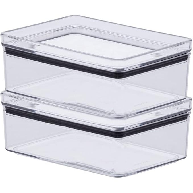 Porta Frios Hermético Empilhável - Kit 2 Potes com Tampa Dupla para Organizar Geladeira e Presunto em Oferta na Shopee
