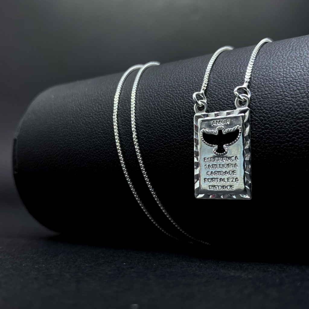 Escapulário Espírito Santo 60cm Corrente Banhada a Prata 925 / Ouro 18k Unissex em Oferta na Shopee