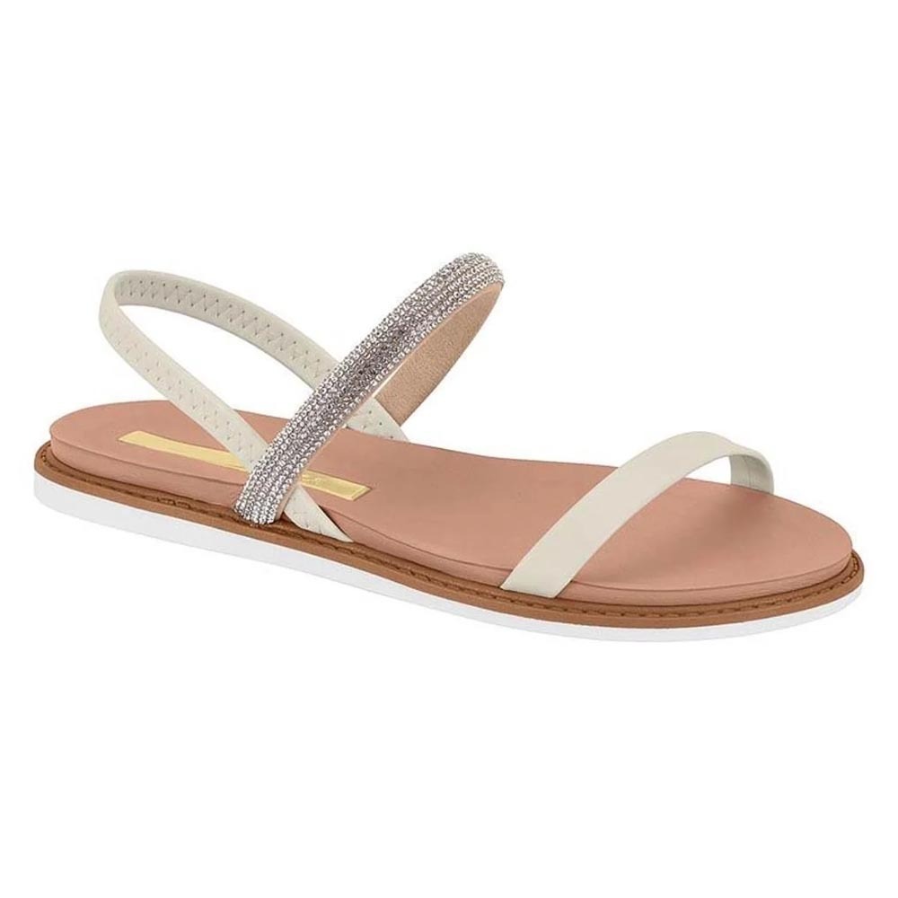 Sandália Rasteirinha Moleca Alcochoada Strass Feminina Nude Creme Branco Off Confortável
