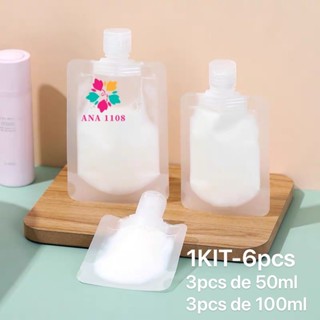 KIT 6 PCS saco frasco multiuso plástico 100 ml/50ML para amostras de embalagem de loção d…