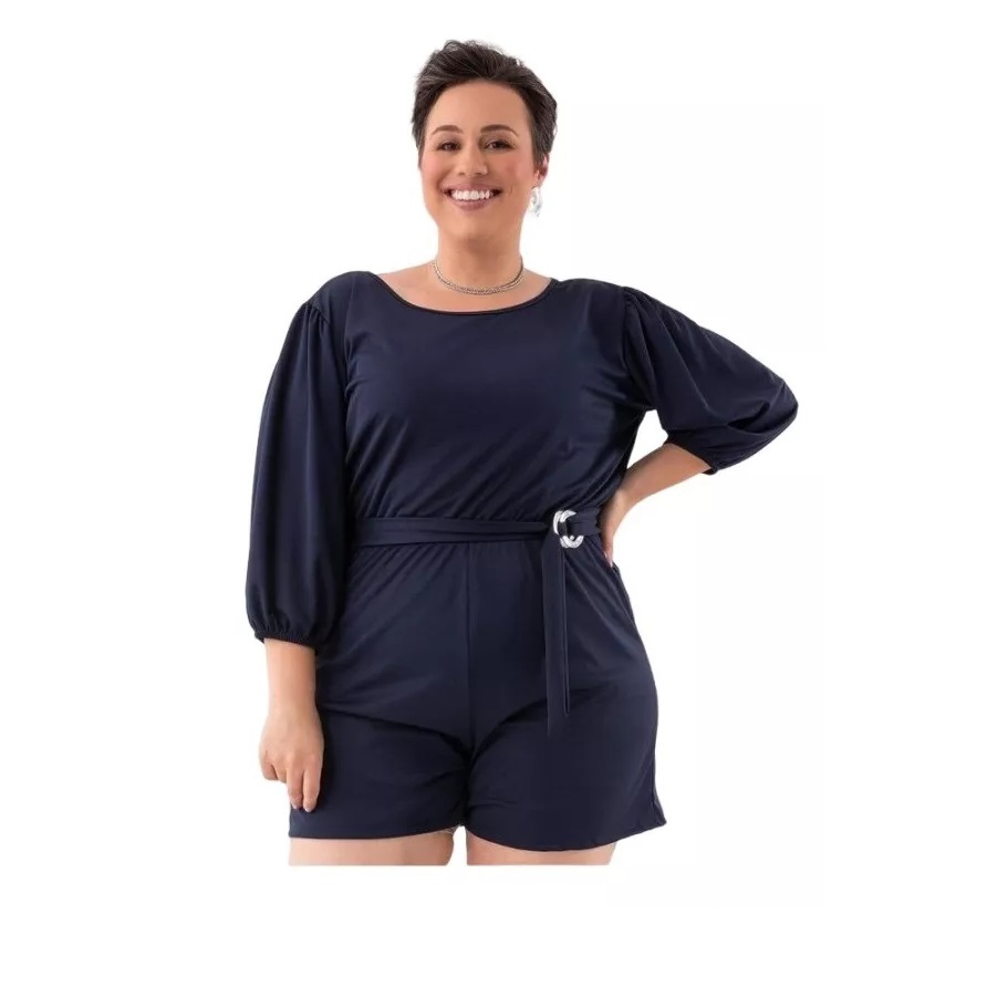 Macaquinho Mangas 3/4 Plus Size