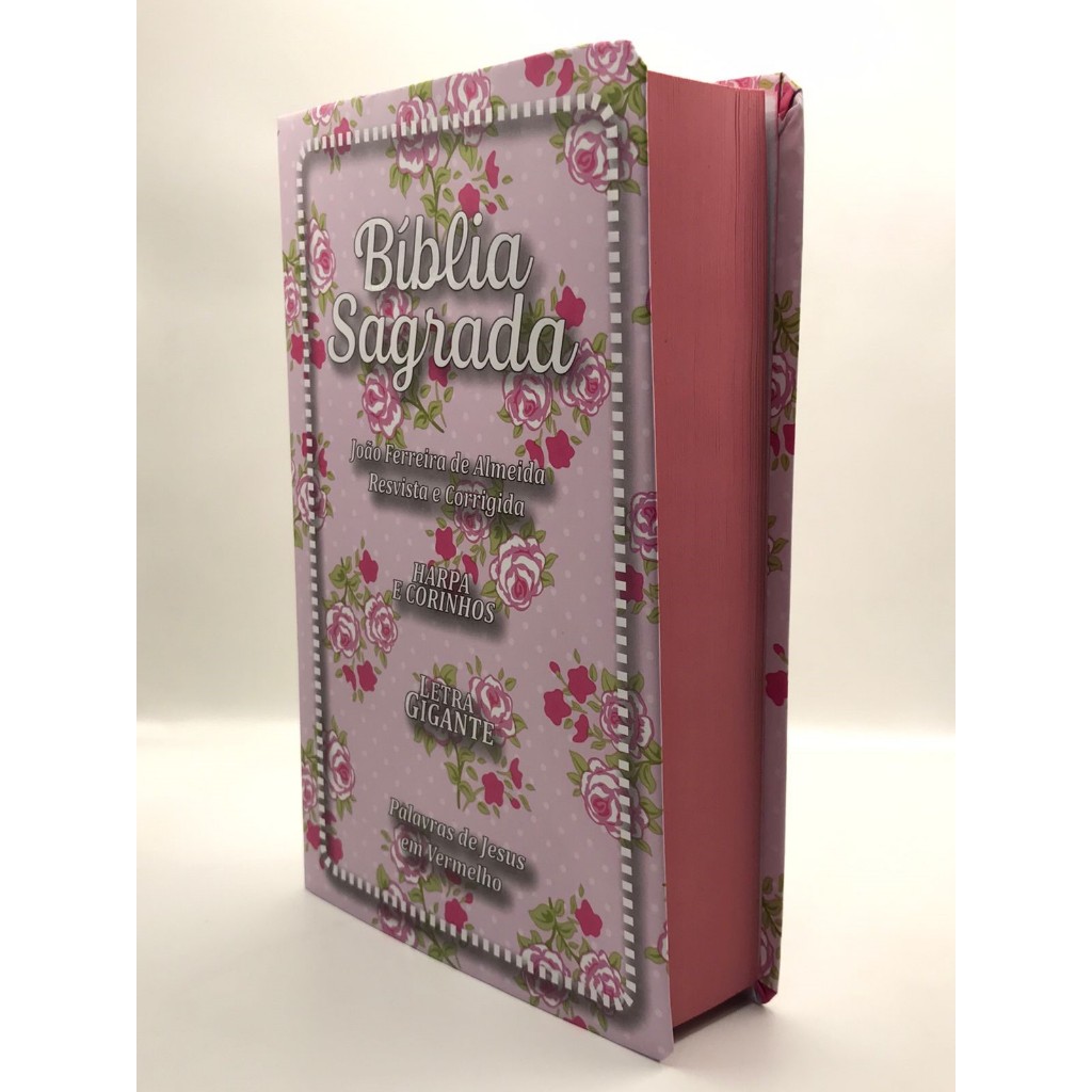 Bíblia Sagrada Tamanho Grande com Harpa Palavras de Jesus em Vermelho Capa Papel Florida Rosa em Oferta na Shopee