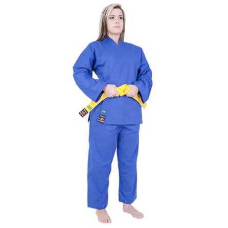 Kimono De Judo Azul + Faixa Branca Básica Brinde - Shizen