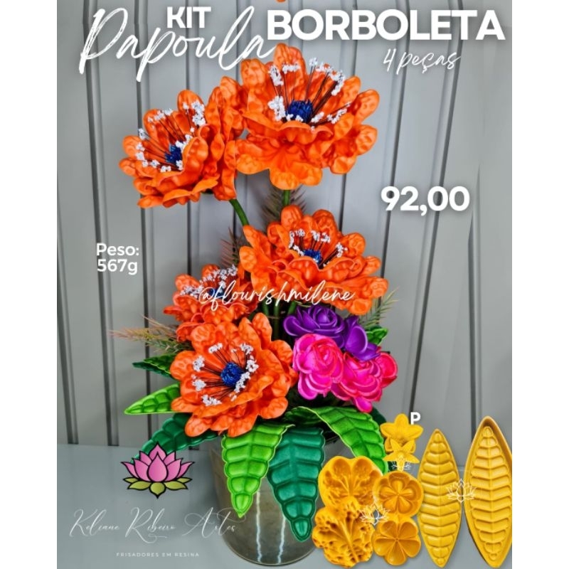 FRISADOR EM RESINA KIT PAPOULA BORBOLETA 4 PEÇAS