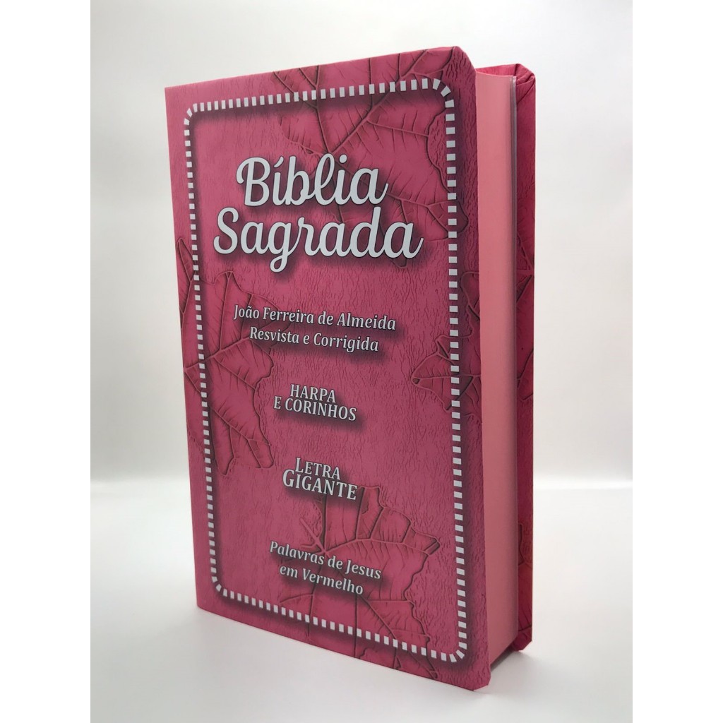 Bíblia Sagrada Tamanho Grande com Harpa Palavras de Jesus em Vermelho Capa Papel Folha Pink