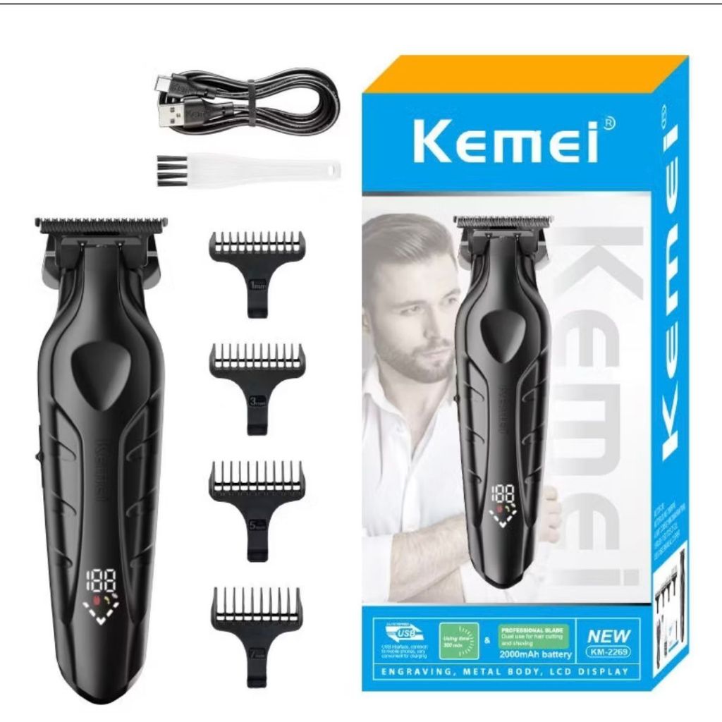 Máquina de Acabamento Kemei Profissional Cabelo Barba Recarregável Com Display LCD Original KM-2269 - Bivolt em Oferta na Shopee