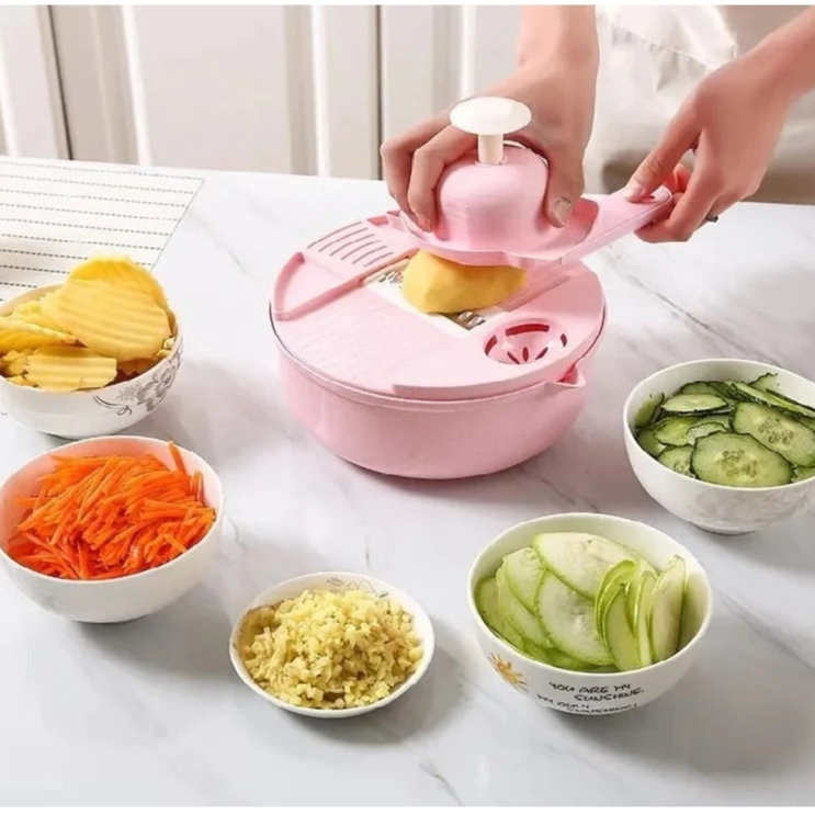 Cortador Slicer Multifuncional 12 em 1 Fatiador de Legumes e Frutas com Ralador e Descascador