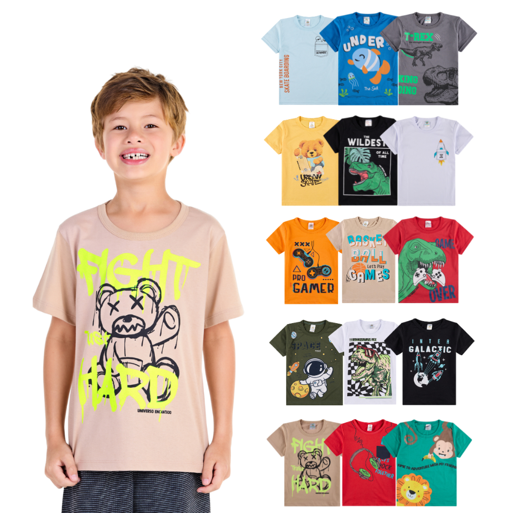 Kit Sortido 5 Camiseta Estampada Infantil Menino Tamanho 2 ao 10  Roupa Infantil Bebê Menino Verão Masculino em Oferta na Shopee