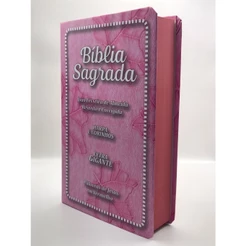 Bíblia Sagrada Tamanho Grande com Harpa Palavras de Jesus em Vermelho Capa Papel Folha Rosa