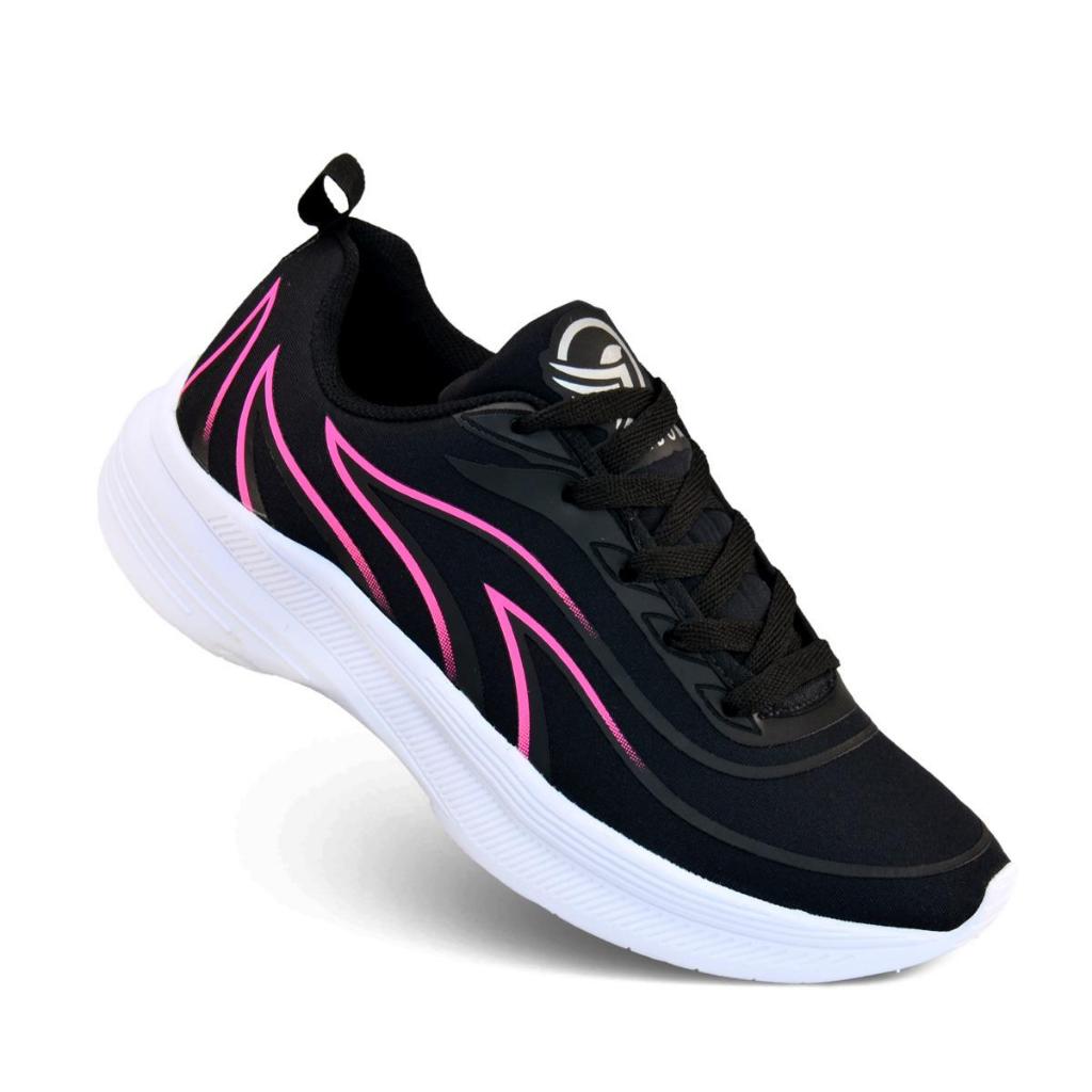 Tenis Feminino Escolar Academia Original FREEDOM Corrida Caminhada Lançamento PRETO PINK
