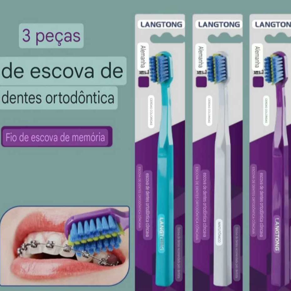 kit 3pc de escova dente adulto escovas de dentes ortodônticas cerdas macias para cuidados da saúde oral