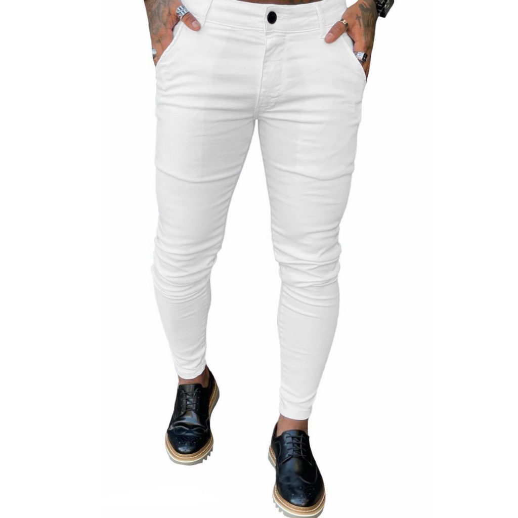 Calça Alfaiataria Sarja Branca Skinny Com Elastano Premium Semi Social Masculina Codi Jeans