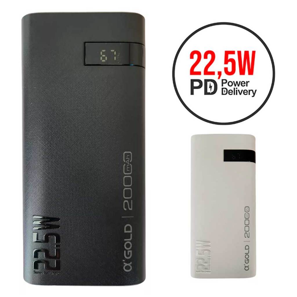 Carregador power bank Turbo PD 22,5W Agold BTE-39 20000 mAh carga rapida