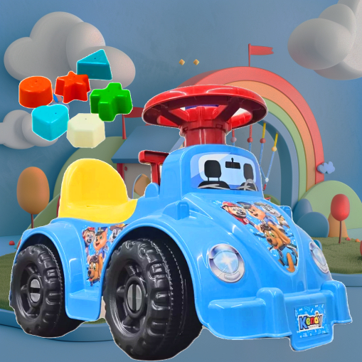 Quadriciclo Andador EducativoAzul Menino com Buzina, Pcs Geometricas Vira Volant