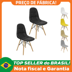 Kit 2 Cadeiras Charles Eames Botonê Eiffel Wood Estofada Couro