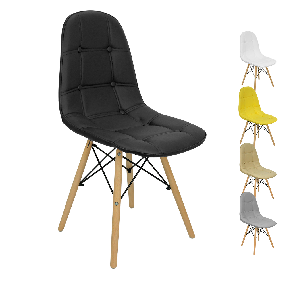 Kit 4 Cadeiras Charles Eames Botonê Eiffel Wood Estofada Couro · foto 2