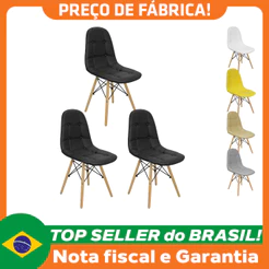Kit 3 Cadeiras Charles Eames Botonê Eiffel Wood Estofada Couro