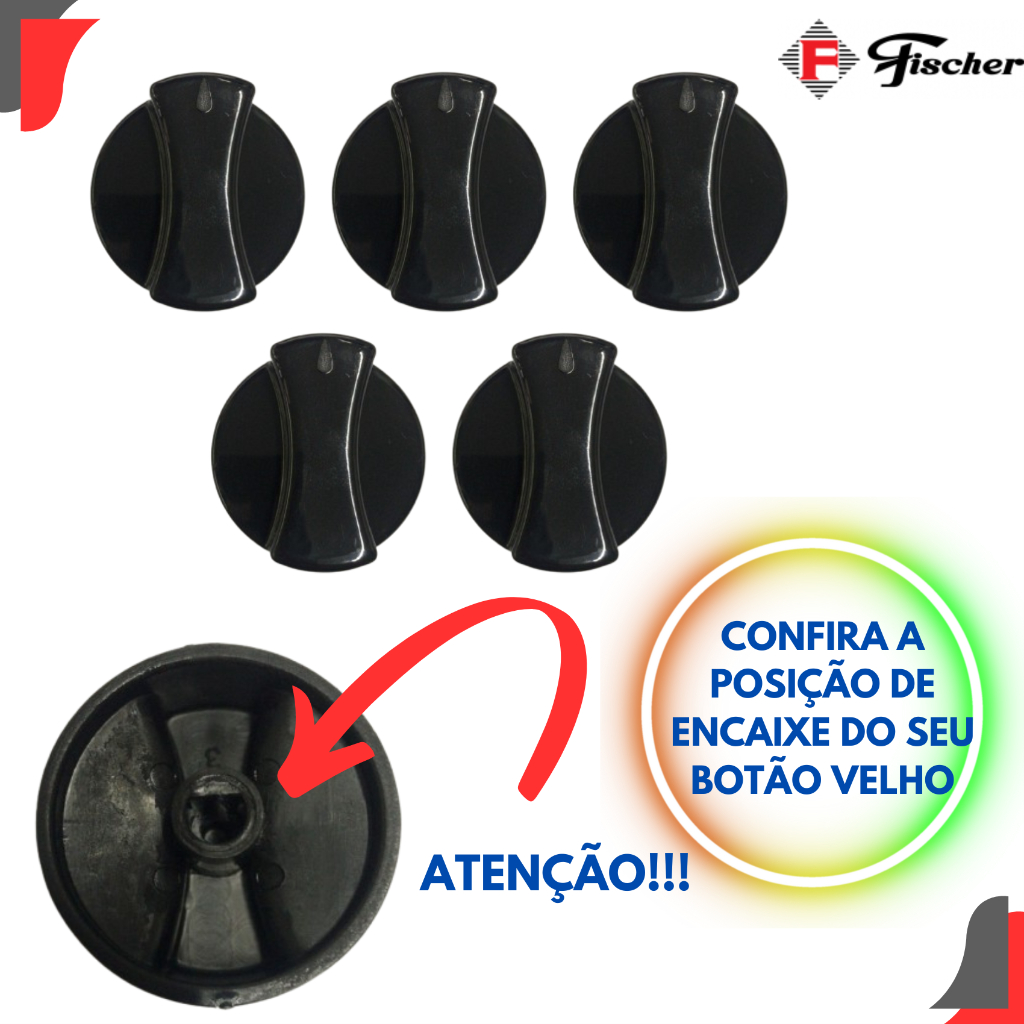 Botão Manipulador Original P/ Fogão Cooktop Fischer 5 Bocas