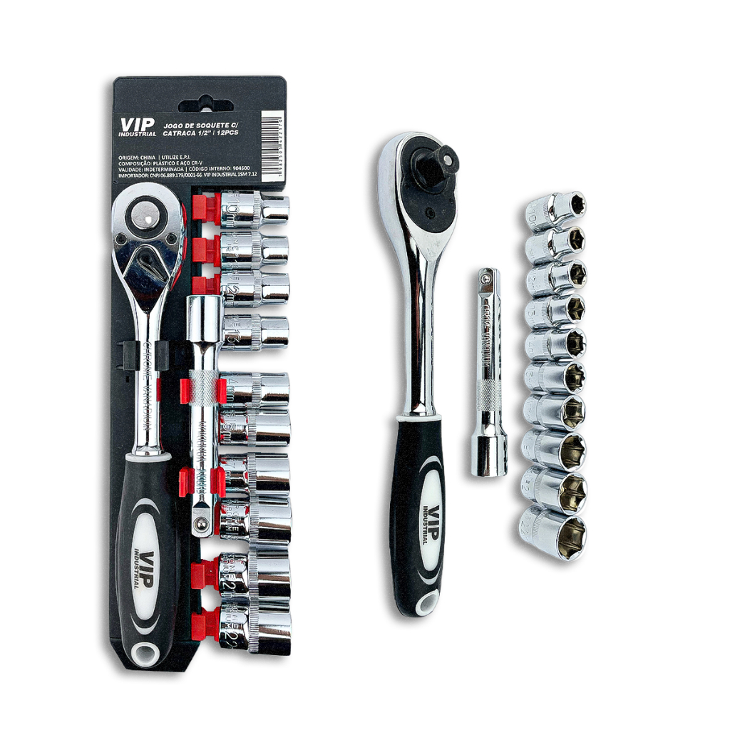Kit Jogo Soquete Catraca E Extensor  1/2  12 Peças T10 A T21