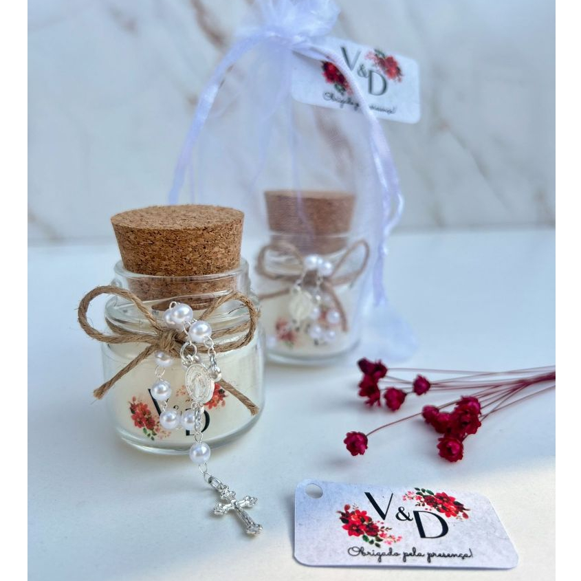 kit 12 Velas perfumadas no saquinho de organza - Lembrancinha Batizado